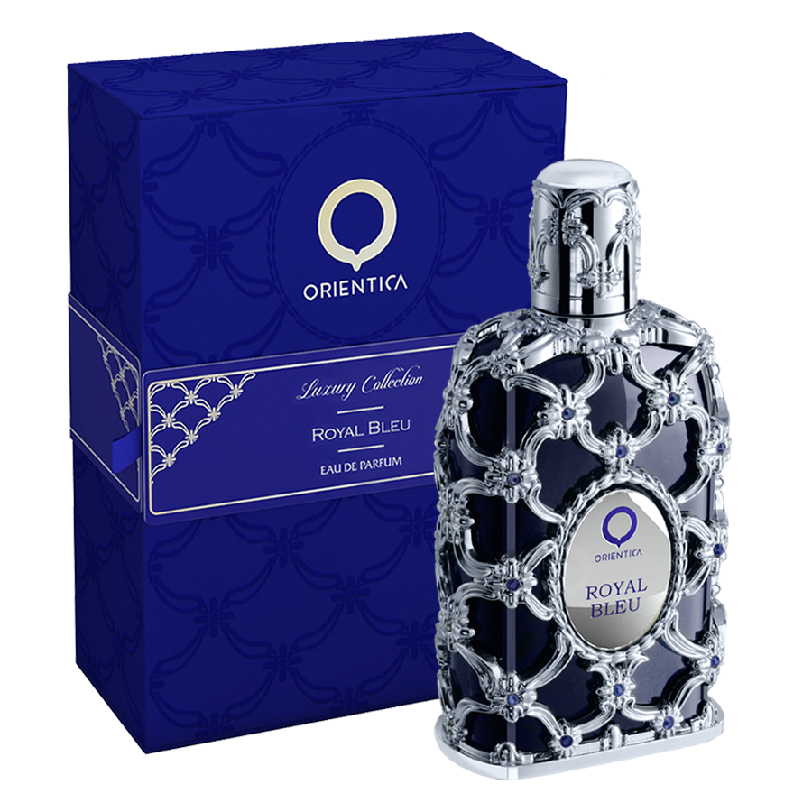 Orientica Royal Bleu Eau de Parfum 2.7 Oz 80 mL bottle and box