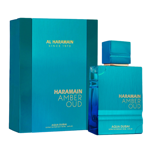 Al Haramain Amber Oud Aqua Dubai 3.4 Oz bottle and box