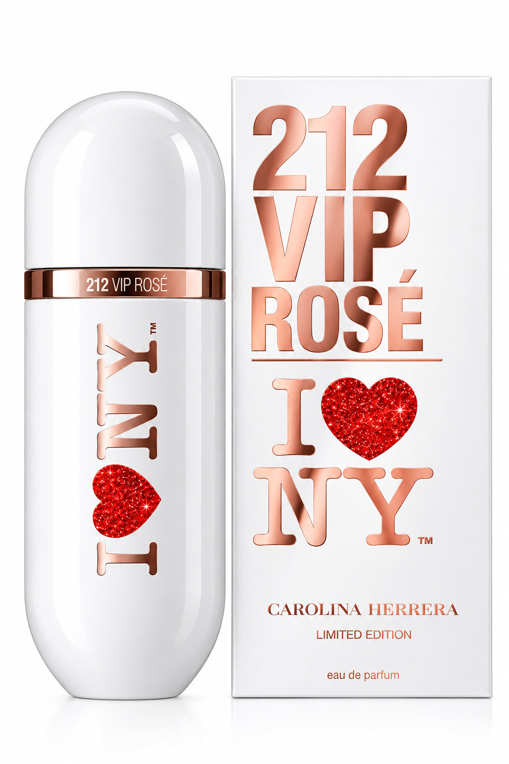 Carolina Herrera 212 VIP Rosé I Love NY Eau de Parfum 2.7 Oz Women's bottle and retail box