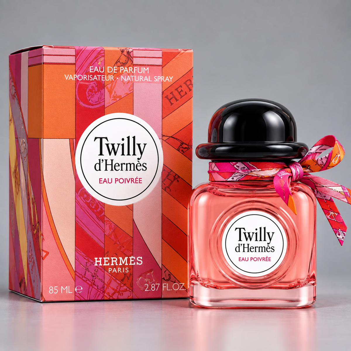 Hermès Twilly d’Hermès Eau Poivrée Eau de Parfum 2.87 Oz coral pink bottle and box