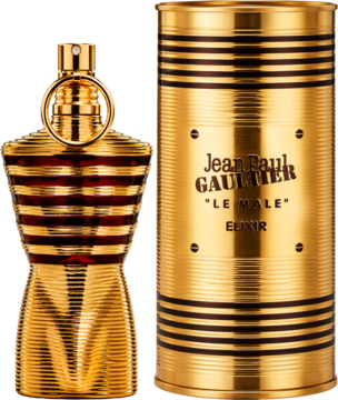 Jean Paul Gaultier Le Male Elixir Parfum Spray for Men – 4.2 Oz bottle and retail packaging