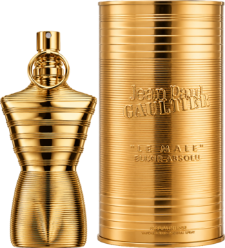 Jean Paul Gaultier Le Male Elixir Absolu Parfum Intense Spray for Men – 4.2 Oz bottle and retail packaging