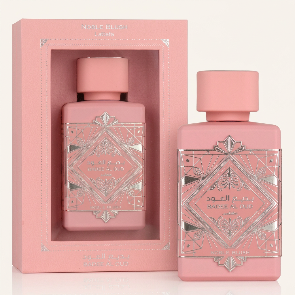 Lattafa Badee Al Oud Noble Blush 3.4 Oz bottle and box