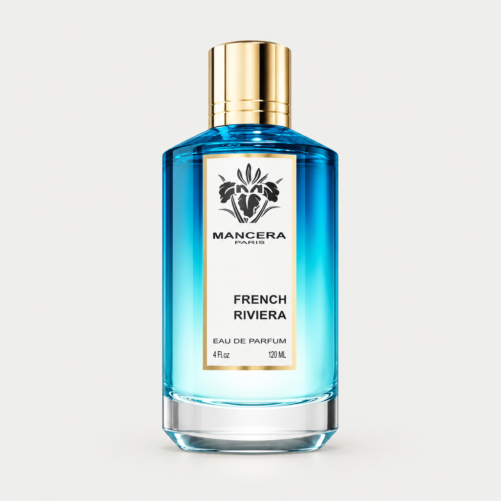 Mancera French Riviera Eau de Parfum 4.0 Oz bottle on a light gray studio background