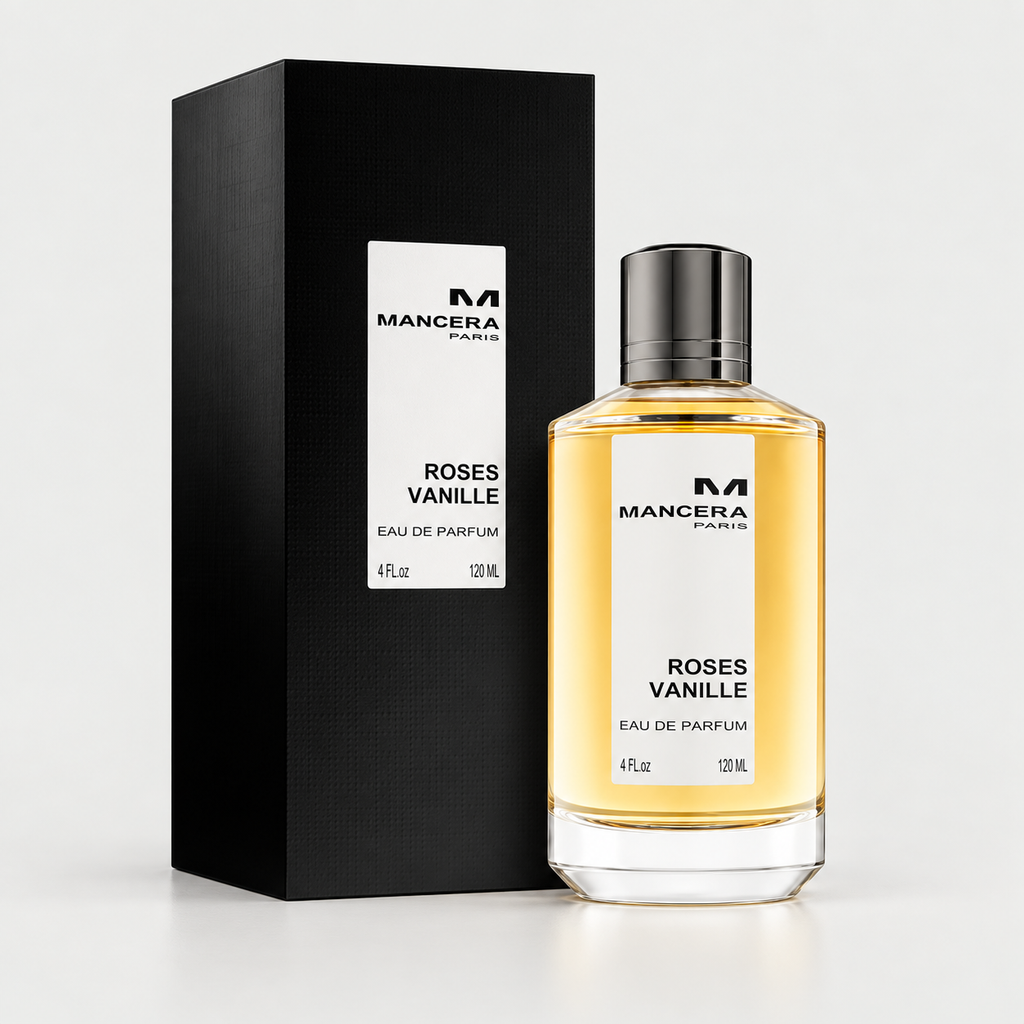 Mancera Roses Vanille Eau de Parfum 4.0 Oz bottle with retail box