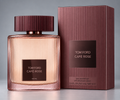 Tom Ford Café Rose Eau de Parfum 3.4 oz ribbed bottle and matching box on gray background