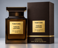 Tom Ford Tuscan Leather Eau de Parfum 3.4 oz bottle and box on gray background