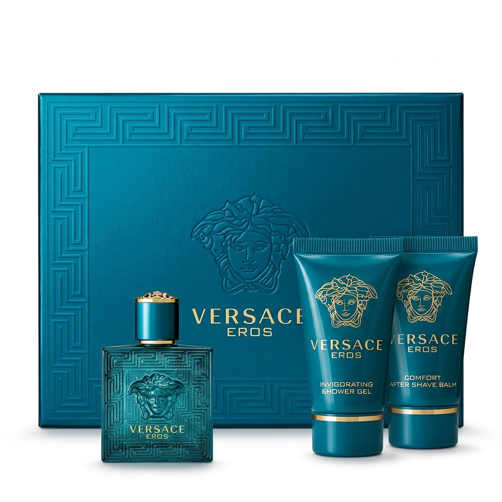 Versace Eros Eau de Toilette 3-Piece Mini Gift Set – Men's – 0.17 oz + 2 x 0.8 oz matching bottle and gift box