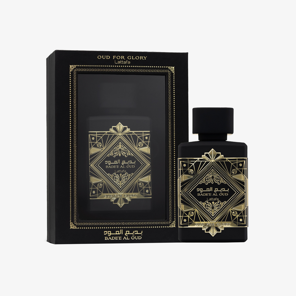 Lattafa Badee Al Oud Oud for Glory Eau de Parfum – 3.4 Oz – Unisex bottle and packaging